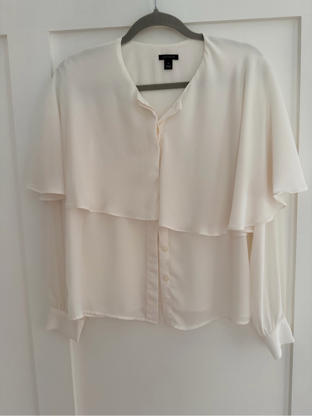 Cream Layered Flutter-Sleeve Blouse